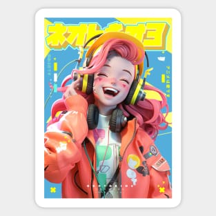 HEADPHONE GAL 1000 - NEOTOKIO3 100%ドPE / GOOD VIBE | Anime Manga Kawaii Anime Girl Pop Art 3D | PROUD OTAKU Sticker